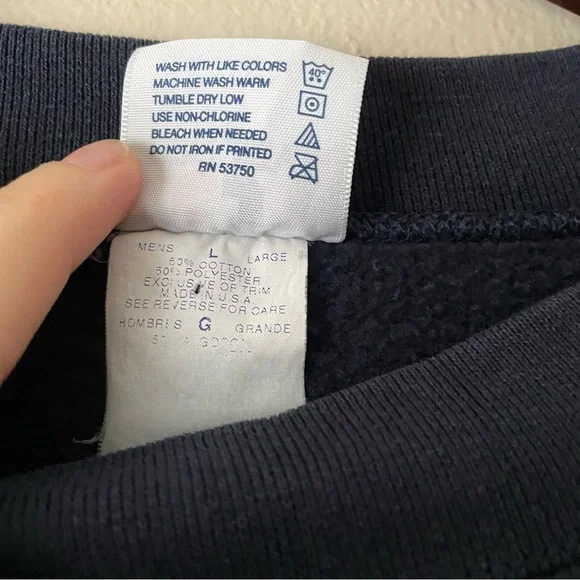 VTG Embroidered Heavyweight Navy Blue USA Sweatshirt L - Picture 6 of 6